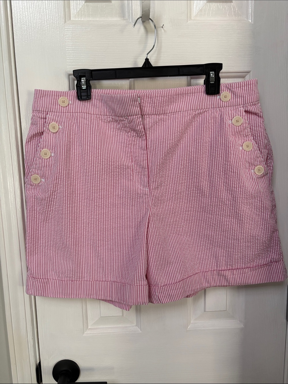 Loft Pink Seersucker Lined Button-Accent Bermuda Shorts